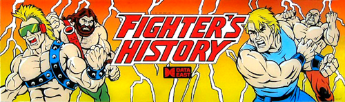 The arcade marquee for Fighter's History, featuring a bunch of generic angry guys - oh, those are the playable characters?